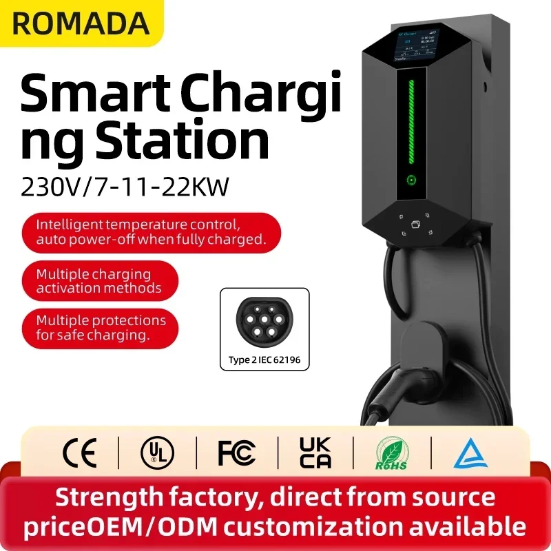 Ev Charger 22Kw Wallbox Type 2 - Caricatore EV Intelligente ROMADA per Uso