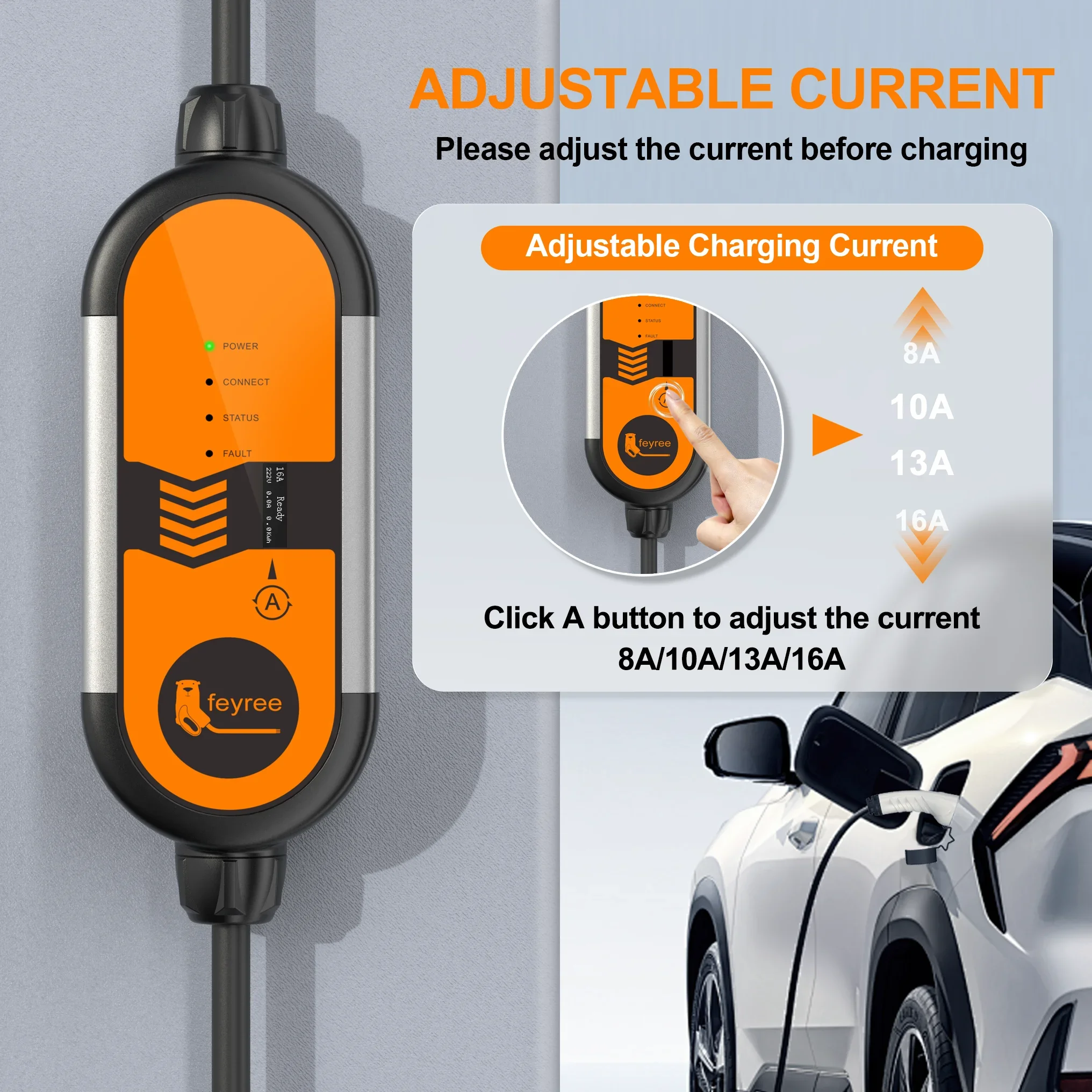 Portable Ev Charger 16A Adjustable - Caricabatterie EV Portatile Feyree Tipo 2