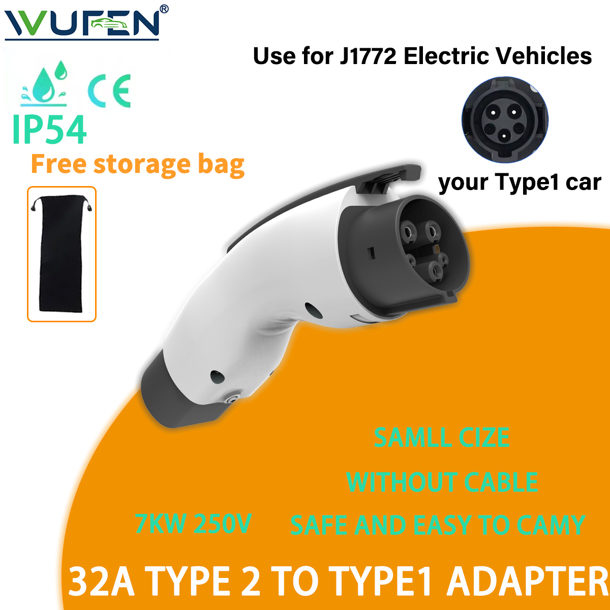Ev Charger Adapter Type 2 To Type 1 - WUFEN Adattatore per caricabatterie EV da