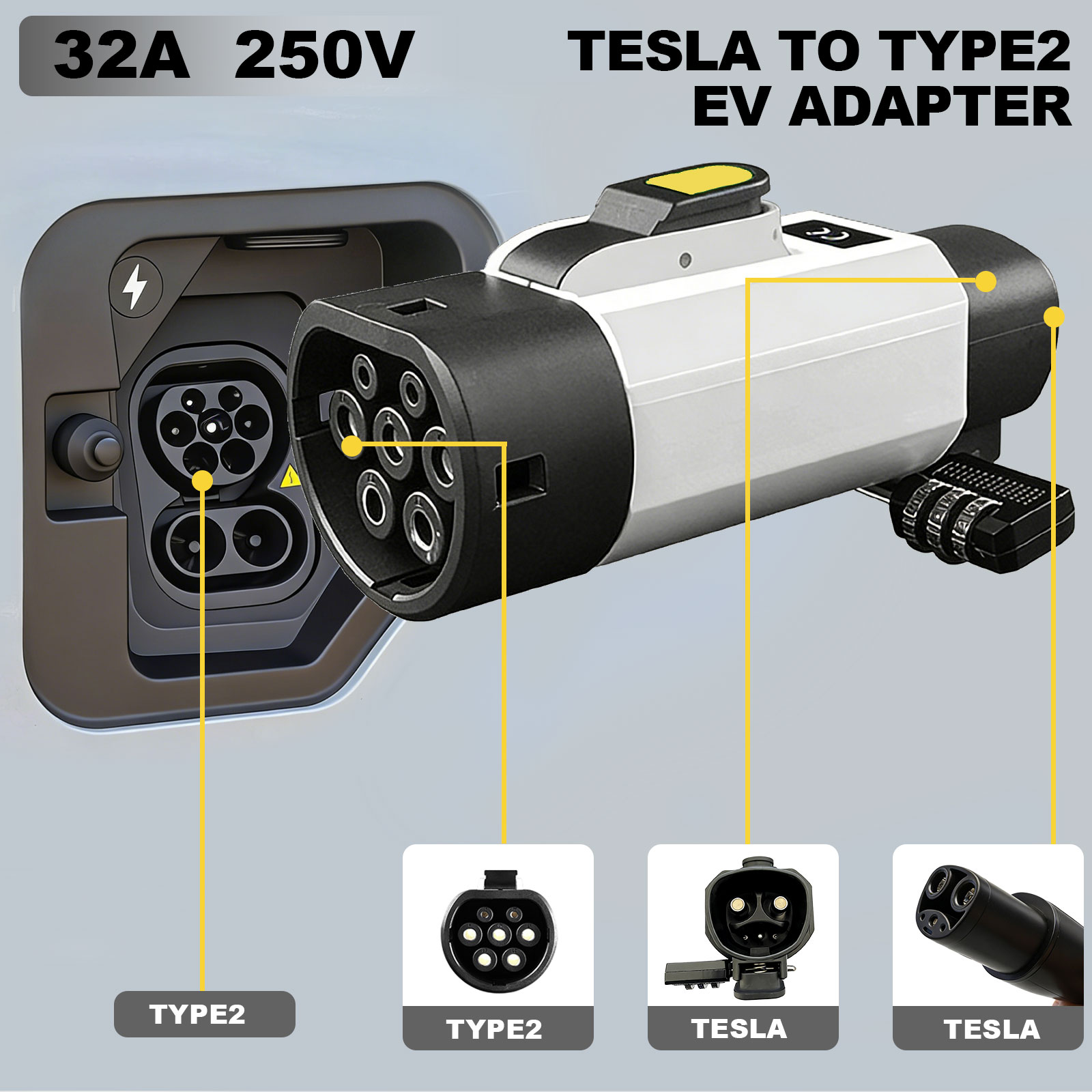 Ev Charger Adapter Type 2 To Type 1 - Adattatore antifurto bloccabile da NACS a
