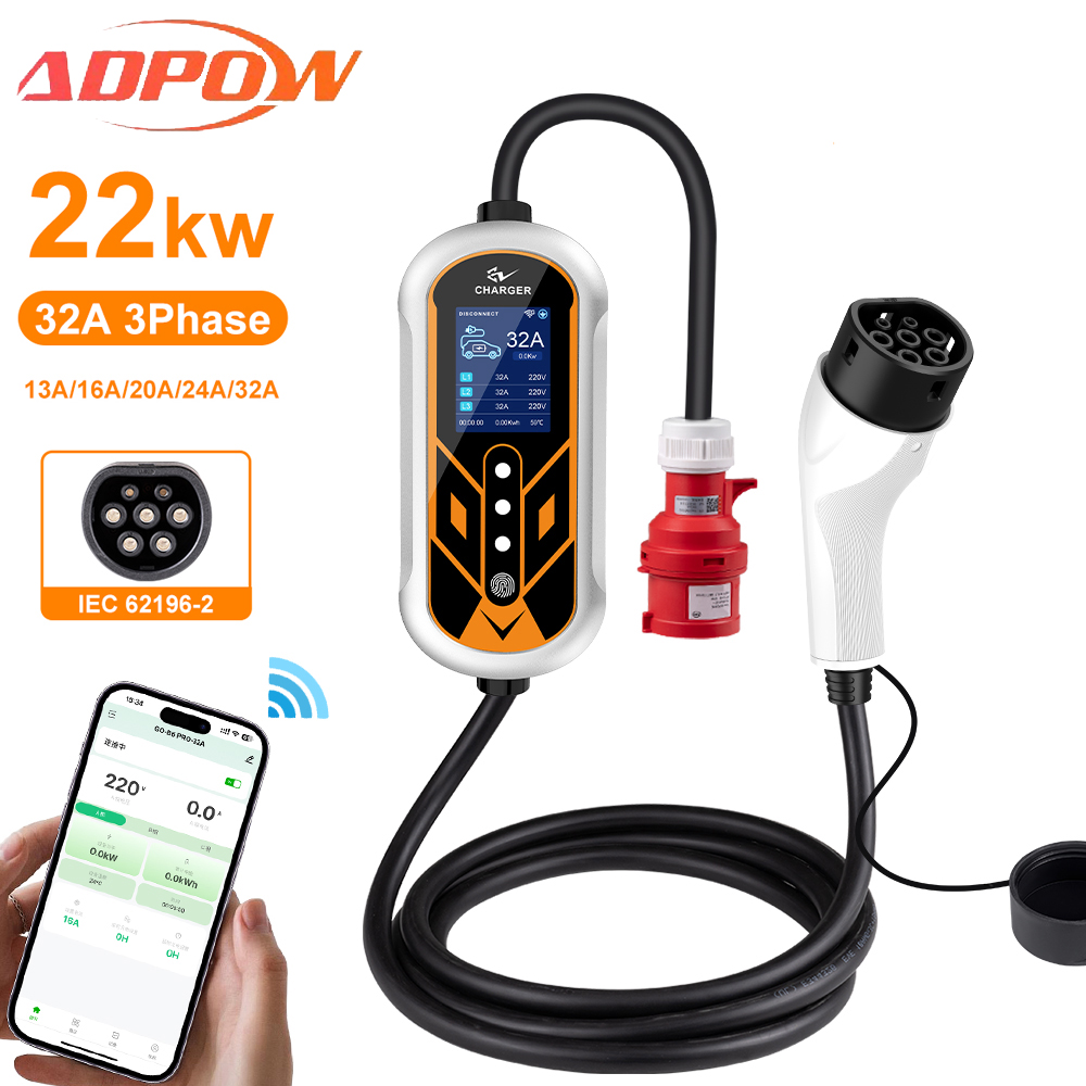 Ev Charging Cable 5M 22Kw - ADPOW Caricabatterie portatili 32A Type2 EV