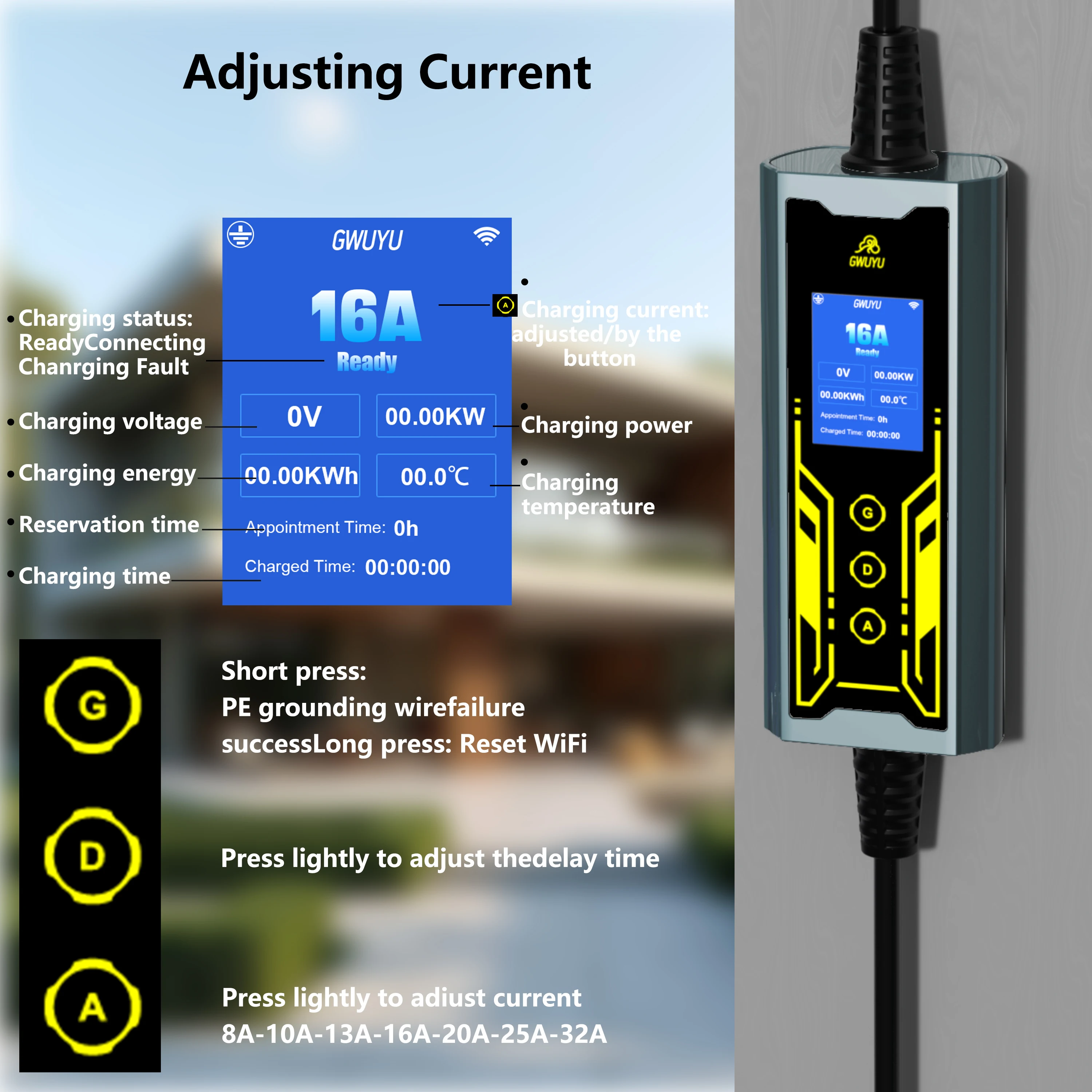 GWUYU 3.5KW 16A Caricatore por - Portable Ev Charger 16A Adjustable recensione e prezzo