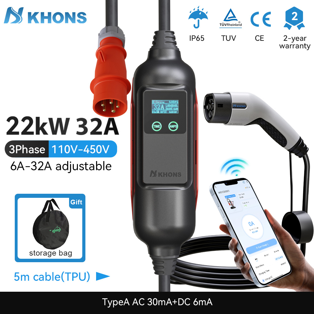 Khons Caricatore EV portatile  - Ev Charging Cable 5M 22Kw recensione e prezzo