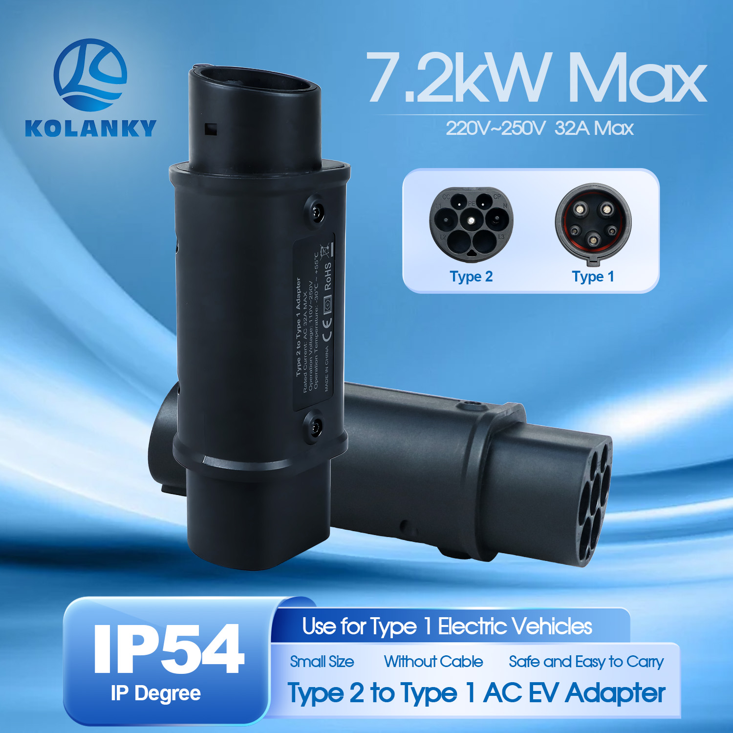 Kolanky 32A 7.2 KW Tipo 2 a Ti - Ev Charger Adapter Type 2 To Type 1 recensione e prezzo