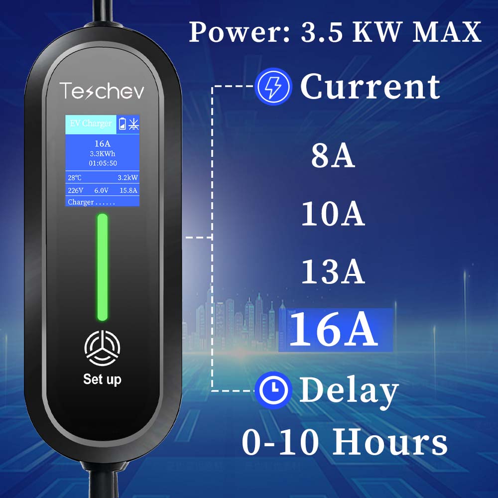 Teschev 3.5kW Tipo 1 Tipo 2 GB - Portable Ev Charger 16A Adjustable recensione e prezzo