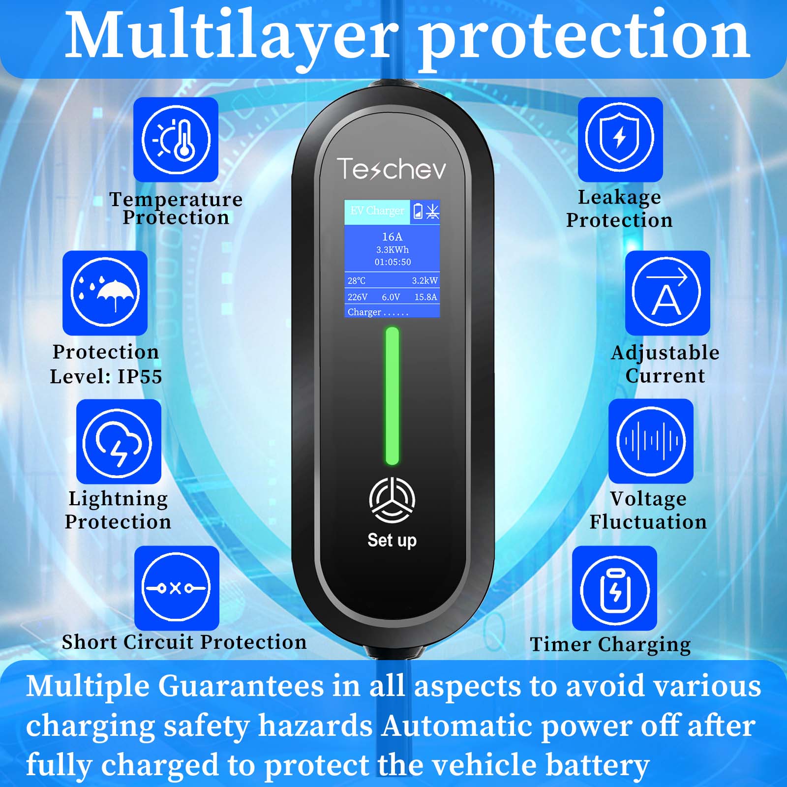 Teschev 3.5kW Tipo 1 Tipo 2 GB - Portable Ev Charger 16A Adjustable recensione e prezzo