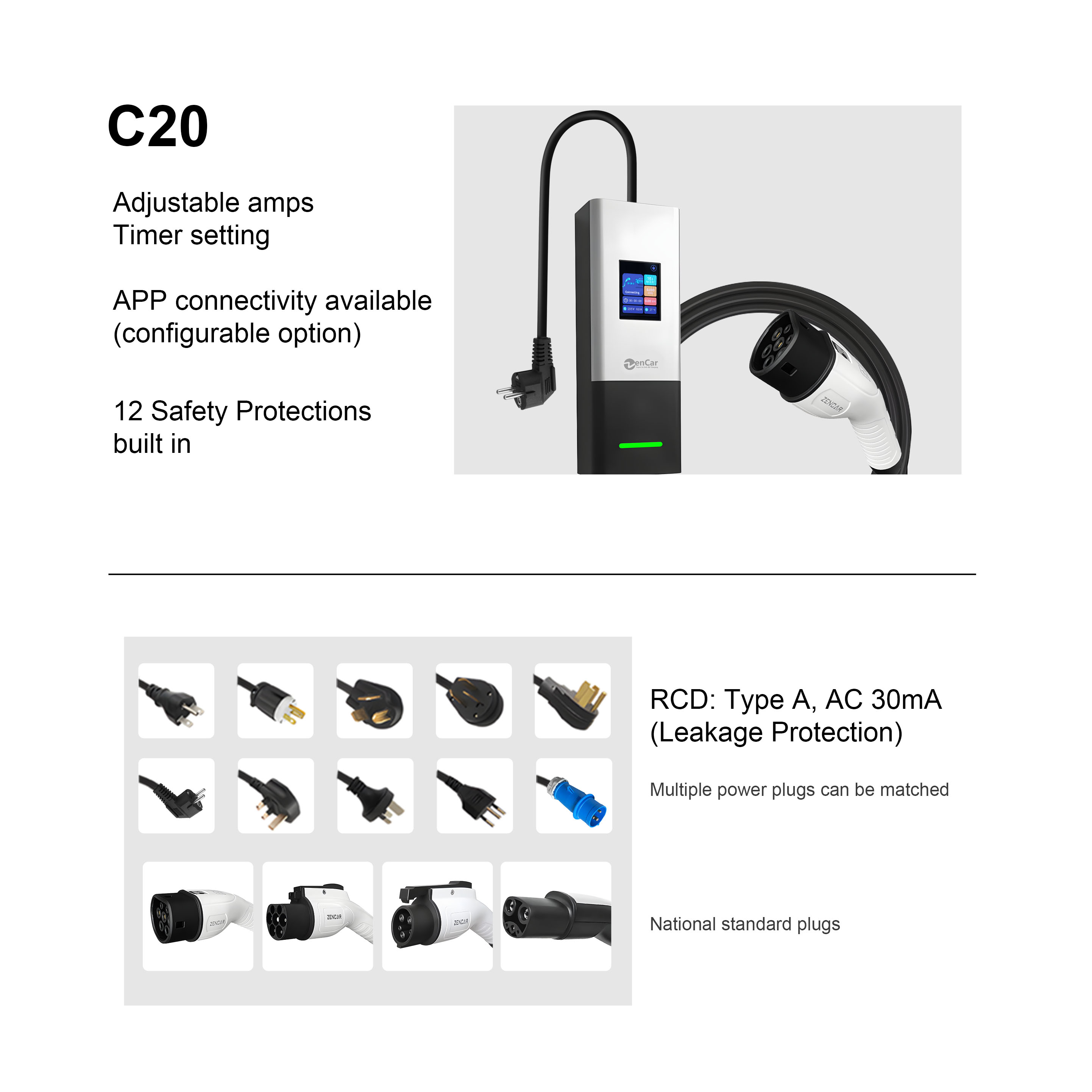 Caricatore EV Portatile Zencar - Portable Ev Charger 16A Adjustable recensione e prezzo