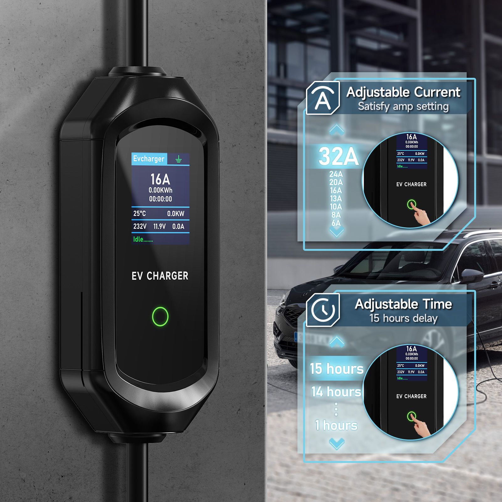 Caricatore EVSE AFEEV 7KW 32A  - Portable Ev Charger 16A Adjustable recensione e prezzo