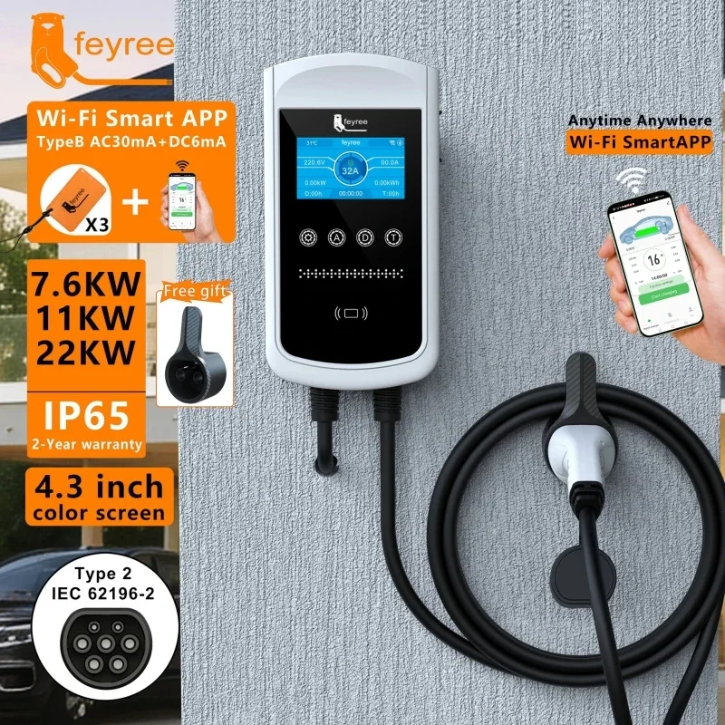 Caricatore EV Feyree Tipo 2 32 - Ev Charger 22Kw Wallbox Type 2 recensione e prezzo